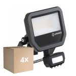 Monipakkaus 4x Ledvance LED Valonheitin Aluminium Musta 17W 2200lm 100D - 830 Lämmin Valkoinen | IP65 - Liike- Ja Valotunnistin - Symmetrinen