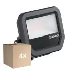 Monipakkaus 4x Ledvance LED Valonheitin Aluminium Musta 8W 1200lm 100D - 840 Kylmä Valkoinen | IP66 - Symmetrinen