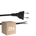 Monipakkaus 25x Noxion Euro Virtajohto Musta - C7 Europlug + Avoimet päät - 2m - 2 pole 0,75mm2